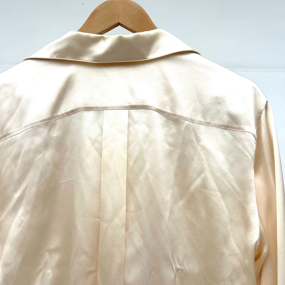 Vintage Christian Dior Cream Ecru Satin Silk Double Breasted Blouse 40 Jacket - Picture 7 of 13